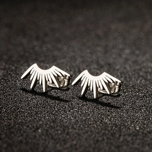 Sunburst Stud Earrings Stainless Steel Hollow Geometric Ray Shape Retro Sunbeam Minimalist Jewelry For Women
