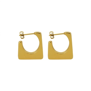 Polished gold-plated stainless steel geometric U-shaped stud earrings for women