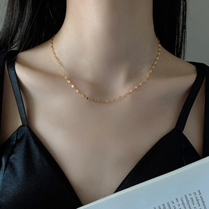 18k gold plated stainless steel sequin choker necklace shown on neck for women