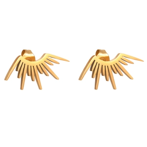 Exquisite golden hollow sunburst stud earrings with radial wing design for women