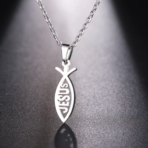 Collier en acier inoxydable avec pendentif Ichthys Jésus et chaîne à maillons polie