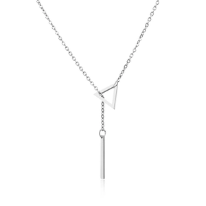 Minimalist stainless steel Y-shaped necklace with hollow triangle and vertical bar pendant