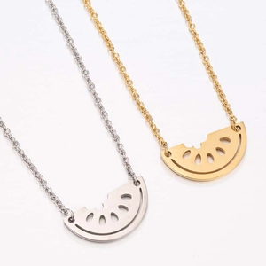 Polished stainless steel watermelon slice pendant necklaces in gold and silver finish