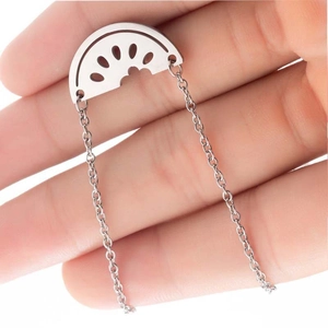 Polished stainless steel watermelon slice pendant necklace with elegant link chain