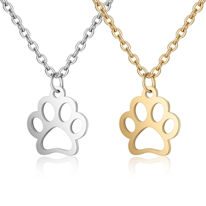 Minimalist Stainless Steel Hollow Paw Print Pendant Necklace Gold Silver Plated Animal Footprint Clavicle Chain Jewelry Women