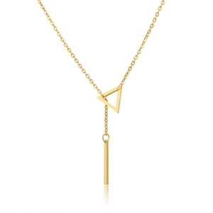 Stainless Steel And Alloy Geometric Triangle Long Bar Pendant Necklace Minimalist Y Shape Lariat Style For Women Jewelry