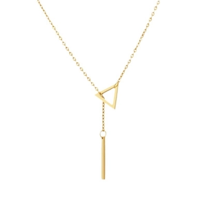 Minimalist gold stainless steel necklace with hollow triangle and vertical bar pendant