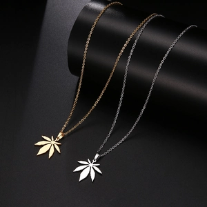 Bohemian stainless steel maple leaf pendant necklace set in gold and silver finish