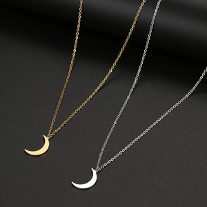 Colliers pendentifs lune en acier inoxydable poli finitions dorée et argentée
