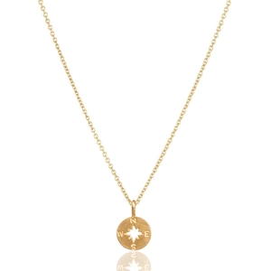 Collier boussole en acier inoxydable doré avec gravure d'étoile et reflet miroir
