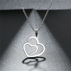 Minimalist stainless steel double heart pendant necklace with elegant O-chain for women