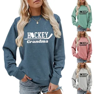 Sweat-shirt Imprimé Hockey Grandma pour Femmes Mélange de Coton Manches Longues Col Rond Pull Décontracté pour Sport