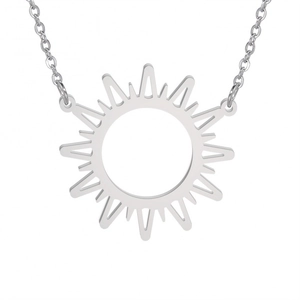 Collier avec pendentif soleil poli en acier inoxydable et découpe rayons sur chaîne O
