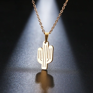 Cactus Pendant Necklace Stainless Steel Minimalist Desert Plant Charm Jewelry For Women Gift