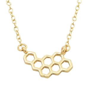 Collier Pendentif Hexagone Nid D'Abeille Or Alliage Géométrique Creux Bijoux Minimalistes Pour Femmes
