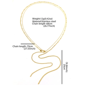 Gold double-layered stainless steel body chain with small beads and tassel drop