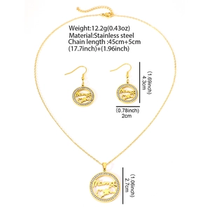 Parure Mama en acier inoxydable doré avec pendentif fleuri ajouré et cristaux brillants