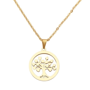 Collana Albero Della Vita Acciaio Inossidabile Foglie A Cuore Pendente Tondo Cavo Gioielli Moda Regalo Donna