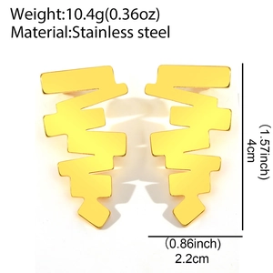 Minimalist gold stainless steel geometric drop earrings with 4cm height and 2.2cm width
