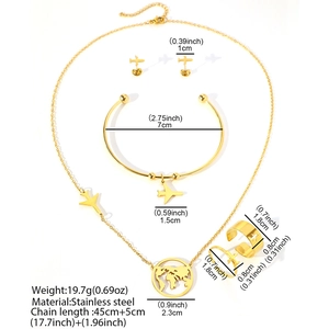 Set gioielli mappa del mondo in acciaio inossidabile dorato collana bracciale