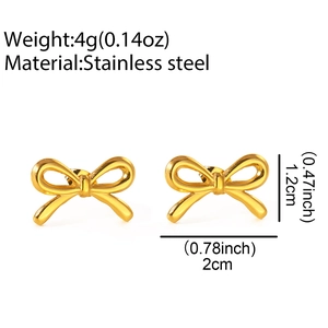 Boucles d'oreilles nœud en acier doré avec dimensions et poids détaillés inclus