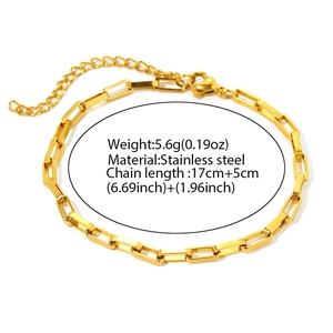 Bracelet chaîne à maillons rectangulaires minimaliste en acier inoxydable doré avec fermoir