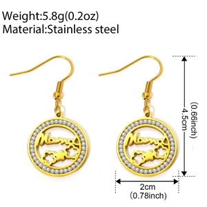 Golden heart stainless steel Mama drop earrings with sparkling zircon inlay for women