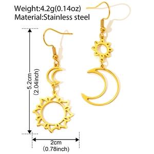 Bohemian stainless steel celestial earrings featuring hollow sun and moon charms