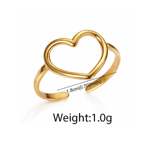 Detailed view of golden heart open ring showing 1.8cm diameter and 1.0g lightweight design