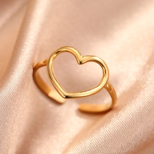Polished gold heart-shaped open ring for women with adjustable minimalist geometric design
