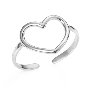 Polished silver heart open ring in minimalist stainless steel with adjustable band