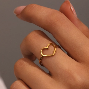 Hollow Heart Open Ring Stainless Steel Adjustable Minimalist Geometric Fashion Finger Jewelry For Women