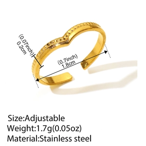 Adjustable V-shaped stainless steel love ring with beaded texture and gold finish