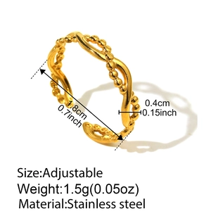 Verstellbarer goldener Edelstahlring mit gedrehtem Seil- und Perlenkettendesign