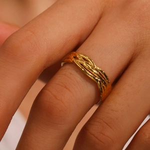 Anello Regolabile Intrecciato Acciaio Inossidabile Trama Attorcigliata Gioielli Moda Donna Placcato Oro 18K Accessorio Elegante