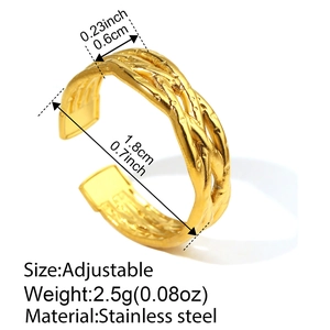 Anello a catena intrecciata in acciaio inossidabile dorato 18K con fascia regolabile