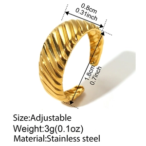 Bague croissant ajustable en acier inoxydable doré avec design en spirale polie