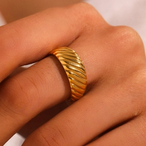 Bague Croissant En Acier Inoxydable Anneau Ouvert Réglable Texturé Torsadé Style Rétro Français Bijoux Minimalistes Femme Homme