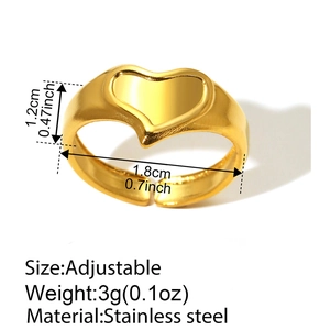 Anello regolabile in acciaio inossidabile dorato con design a cuore concavo minimalista