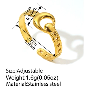 Gold adjustable stainless steel chain ring with oval geometric design for women