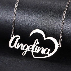Heart Shape Pendant Necklace Stainless Steel Polished Elegant Script Letter Jewelry Fashion For Women