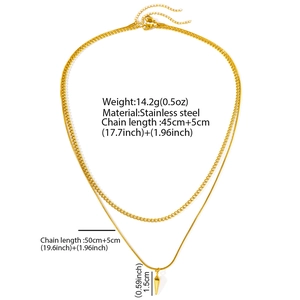 Golden double-layer rivet necklace with cuban chain and spike pendant dimensions