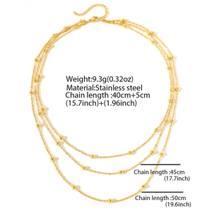 Bohemian multi-layer stainless steel gold beaded chain necklace with triple tiered design