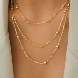 Layered Necklace Stainless Steel Gold Plated Bead Chain Bohemian Style Elegant Jewelry For Women
