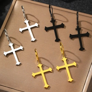 Cross Drop Earrings Stainless Steel Retro Punk Gothic Style Minimalist Leverback Jewelry For Men Women