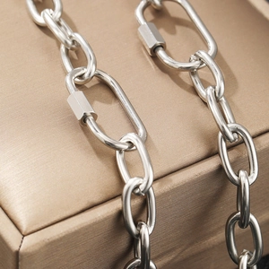 O-chain stainless steel necklace set with industrial hexagonal screw lock detail