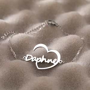 Bracelet Pendentif Coeur En Acier Inoxydable Lettre Script Bijoux De Mode Pour Femmes Chaîne À Maillons Élégante