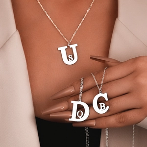 Stainless Steel Initial Pendant Necklace Nested Capital Lowercase Letter Polished Minimalist Jewelry Gift For Women Men