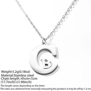 Minimalist stainless steel necklace featuring cutout uppercase C and B letter pendant