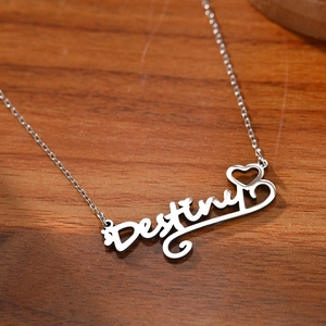 Collier en acier inoxydable avec pendentif Destiny et motif double cœur élégant
